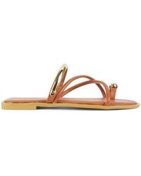 SEQWL - Slip On Flat Sandals With Strappy Toe Loop And Oval Detail - Lyst