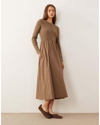 Threadbare - Jersey Poplin-mix Midi Dress With Button-through Top - Lyst