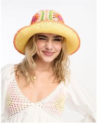ASOS - Straw Crochet Bucket Hat With Floral Design - Lyst