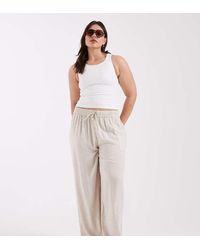 Pieces Plus - Pieces Curve Wide Leg Linen Touch Trousers - Lyst