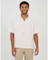 Brave Soul - Cotton Open Collar Shirt With Tie Detail - Lyst
