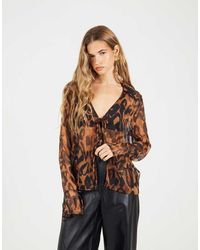Brave Soul - Leopard Print Tie Front Blouse - Lyst