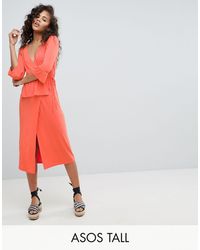 ASOS Asos Design - Tall - Midi-jurk Met Overslag - Meerkleurig