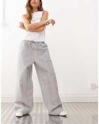 Collusion - Relaxed Linen Look Stripe Trousers - Lyst