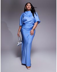ASOS - Asos design curve – hochgeschlossenes blouson-maxikleid aus satin - Lyst