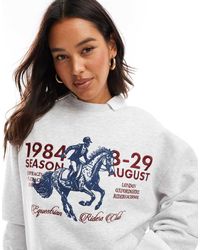ASOS - Sudadera Gris Hielo Jaspeado Extragrande Con Estampado Gráfico De Caballo De - Lyst