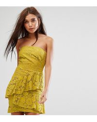 Missguided Vestito midi a fascia in pizzo - Giallo