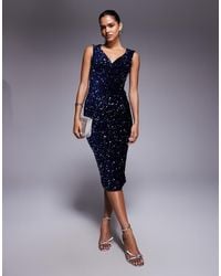 Goddiva - Multi Sequin & Velvet Bardot Midi Dress - Lyst