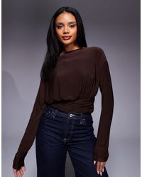 ASOS - Slinky Asymmetric One Shoulder Long Sleeve Top With Cinch Waist Detail - Lyst