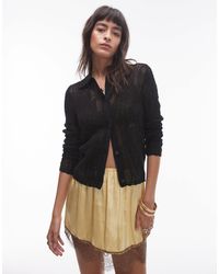 TOPSHOP - Knitted Long Sleeve Stitchy Pattern Shirt - Lyst
