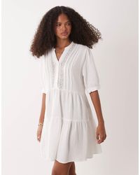 Jdy - Cheesecloth Drop Hem Mini Dress With Lace Detail - Lyst