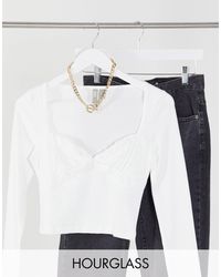 ASOS Hourglass Sweetheart Top With Ruched Bust And Long Sleeves - White