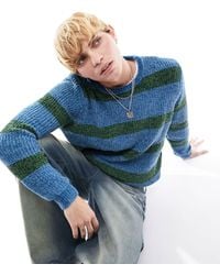 ASOS - Relaxed Knitted Striped Chenille Crew Neck Jumper - Lyst