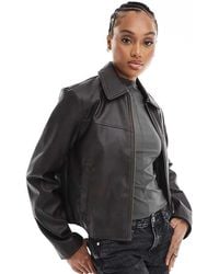 ASOS - Asos Design Tall Leather Look Top Collar Jacket - Lyst