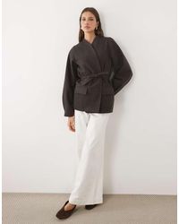 Threadbare - Mock Wool Collarless Belted Blazer - Lyst