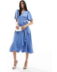 Y.A.S - Bridesmaid Satin Wrap Midi Dress - Lyst