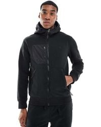 Polo Ralph Lauren - Sudadera Negra Con Capucha, Cremallera Y Diseño Híbrido De Felpa Polar De (Parte De Un Conjunto) - Lyst