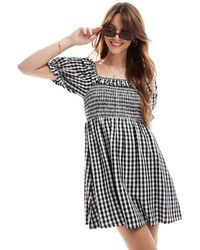 New Look - – gesmoktes minikleid mit em vichy-karo - Lyst