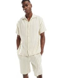 Jack & Jones - Chemise d'ensemble à rayures avec col à revers - crème et vert - Lyst