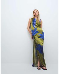 TOPSHOP - Mouwloze Satijnen Maxi Jurk Met Geknoopte Zijkant En Bloemenprint - Lyst
