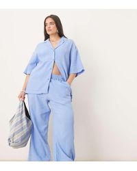 ASOS - Asos Design Curve Cheesecloth Pull On Trousers With Raw Edge Detail Co-ord - Lyst