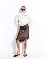 ONLY - Asymmetric Satin Lace Midi Skirt - Lyst