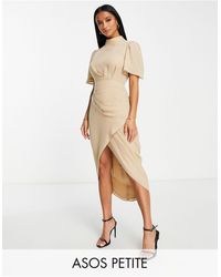 ASOS - Asos Design Petite Short Sleeve High Neck Drape Wrap Front Mini Dress - Lyst