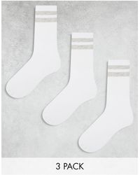 Jack & Jones - Confezione da 3 paia di calzini da tennis bianchi con righe - Lyst