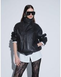 Mango - 100% Leather Funnel Neck Jacket - Lyst