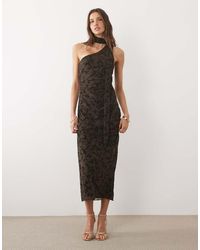 Mango - One Sleeve Velour Midi Dress With Neck Detail - Lyst