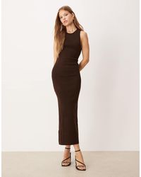 Mango - Vestido Largo Marrón De Corte Recto Con Cuello Redondo De - Lyst