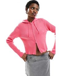 Monki - Knitted Zip Through Cardigan With Hood - Lyst