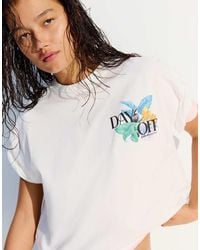 Bershka - T-Shirt Oversize Bianca A Maniche Corte Con Stampa - Lyst