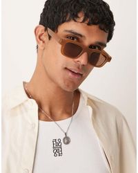 ASOS - Rechthoekige Zonnebril Met Bruine Glazen En Chunky Karamelkleurig Montuur - Lyst