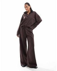 ASOS - Pantalones De Sastre Marrón Chocolate Sin Cierres De Pernera Ancha Con Raya Diplomática De (Parte De Un Conjunto) - Lyst
