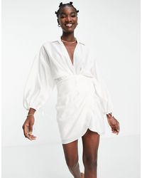 ASOS - Drape Wrap Front Mini Dress With Oversize Blouson Sleeve And Open Back Detail - Lyst