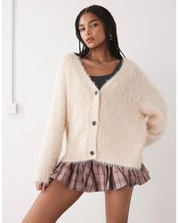 Monki - Fluffy Knitted Oversized Button Front Cardigan - Lyst