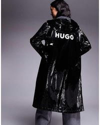 HUGO - Fenton High Shine Longline Jacket With Backprint Logo - Lyst