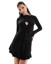 ASOS - Long Sleeve Lettuce Edge Ruffle Mini Dress With Keyhole Detail - Lyst