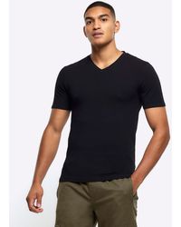 River Island - Muscle Fit V Neck T-shirt - Lyst