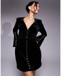 Lavish Alice - Fluted Sleeve Rose Button Velvet Mini Dress - Lyst