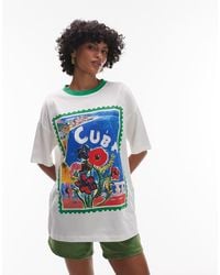 TOPSHOP - Camiseta Blanca Con Estampado Gráfico "Cuba" Y Ribetes En Contraste De Punto Liso De - Lyst