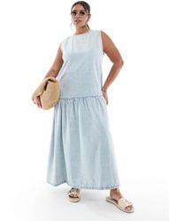 ASOS - Asos Design Curve Denim Sleeveless Midi Dress With Drop Waist - Lyst