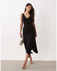 ASOS - V Neck Hanky Hem Soft Slinky Midi Dress - Lyst