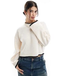 ASOS - Maglione Girocollo Squadrato Color Crema Con Profili A Contrasto - Lyst