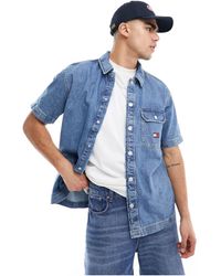 Tommy Hilfiger - Camicia giacca di jeans a maniche corte indaco - Lyst