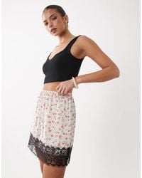 ASOS - Lace Trim Satin Mini Skirt - Lyst