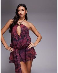 Tiger Mist - Indigo 2.0 Halterneck Drape Tie Side Multiway Chiffon Mini Dress - Lyst