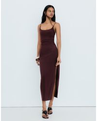 Bershka - Gathered Strap Midi Dress - Lyst