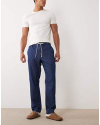 Mango - Linen Blend Denim Look Draw String Trousers - Lyst
